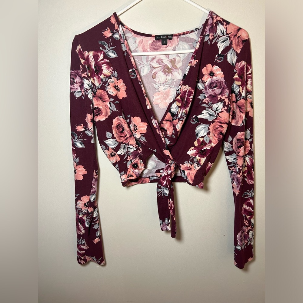 Maroon and pink flower crop top